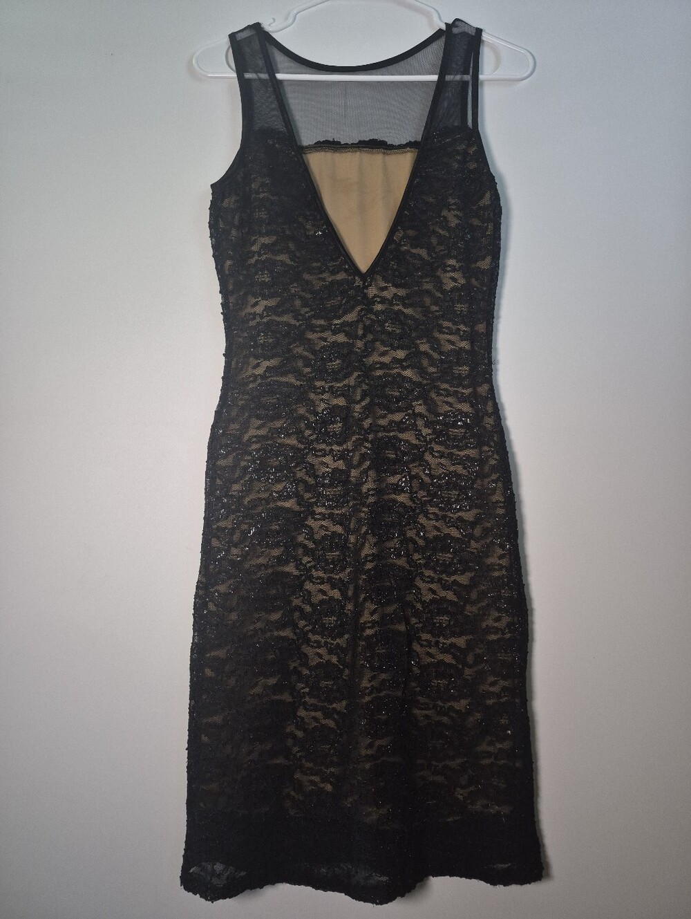 Vtg Georgiou Studio Black Lace Glitter Dress Womens S Nude Sparkle Whimsigoth
